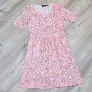 Lands’ End Cotton Half-Sleeve All Over Pink & White Floral Print Babydoll Dress
